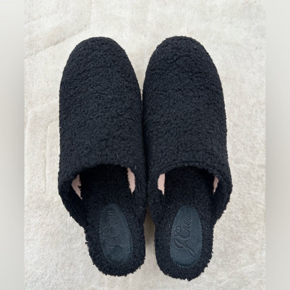 ⛔️SOLD⛔️J. Crew Black Sherpa Wooden Clogs Round Toe Mules Slip ons Size 8.5 - Picture 3 of 9